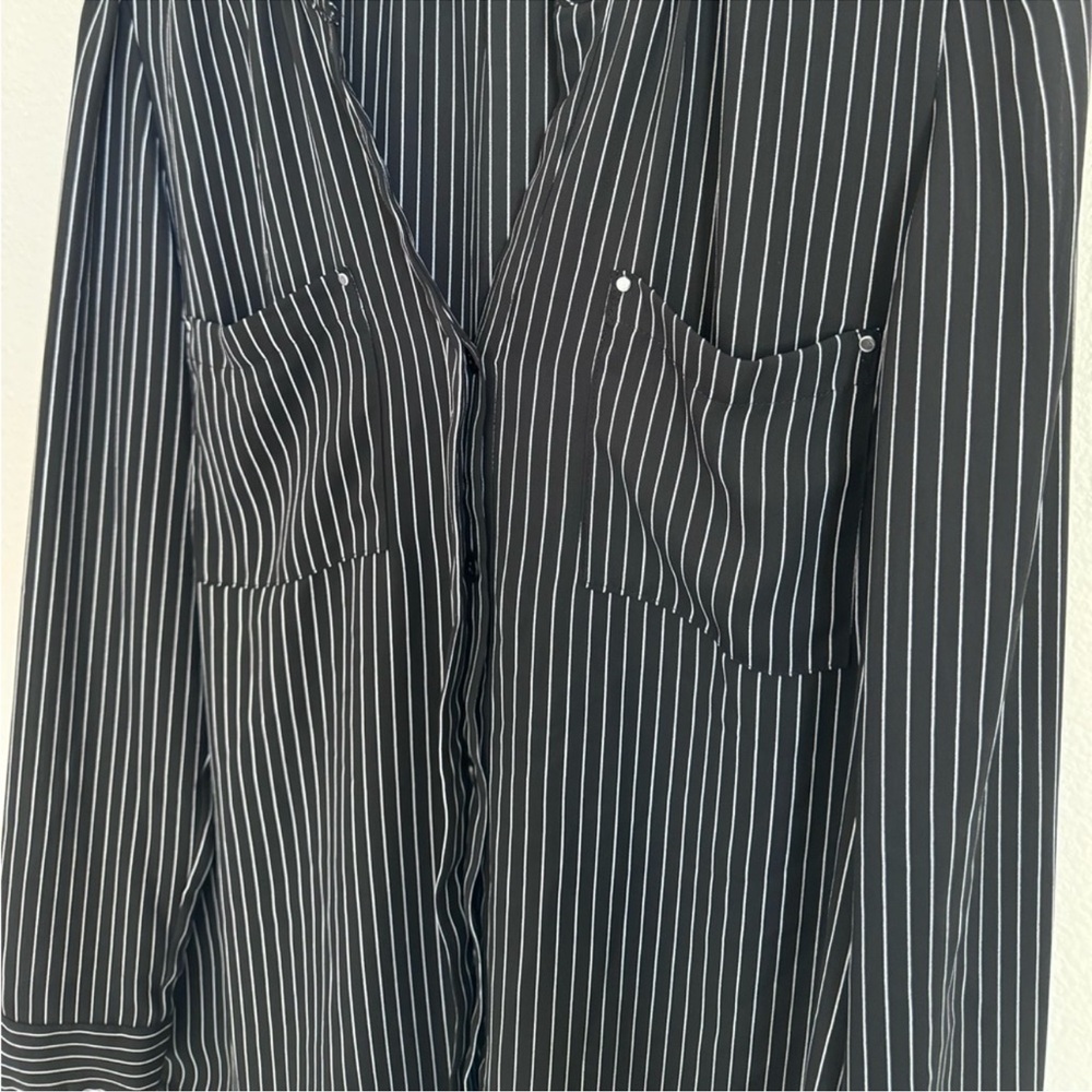 Apt 9 Striped  Button up Chiffon Long Sleeve Blouse - Picture 3 of 4